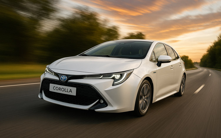 Toyota Corolla Hybrid мчиться на дороге